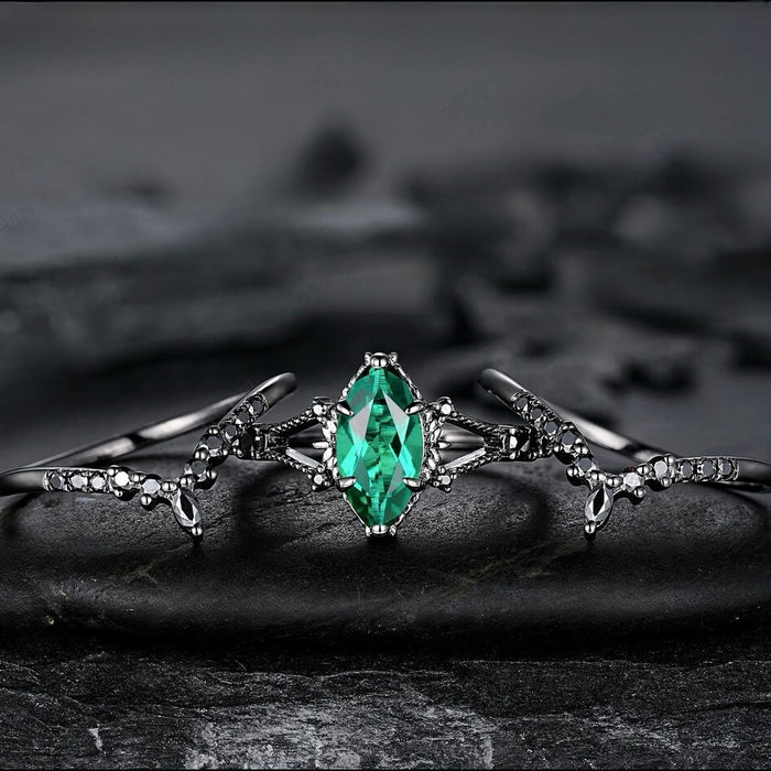 Wholesale Green zircon ring in black three-piece set
