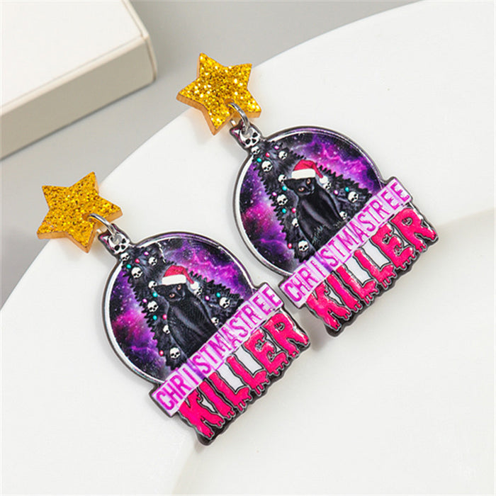 Wholesale Christmas changeable cat earrings acrylic holiday cute Christmas bell black cat earrings