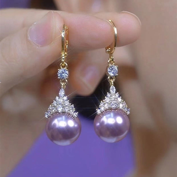Wholesale Micro-inlaid Queen Purple Pearl Earrings Exquisite Earrings Women's All-match Earrings