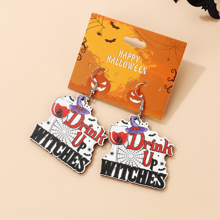 Wholesale  Earrings Ghost Bat Pumpkin Skull  Holiday Party Wooden Earrings