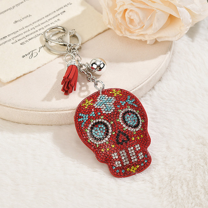 Wholesale  Skull Red Rhinestone Korean Velvet Keychain Bag Charm And Car Key Accessory Gift