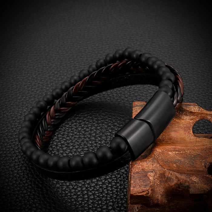 Wholesale Volcanic Stone Multi-layer Leather Men's Bracelet JDC-BT-FengH003