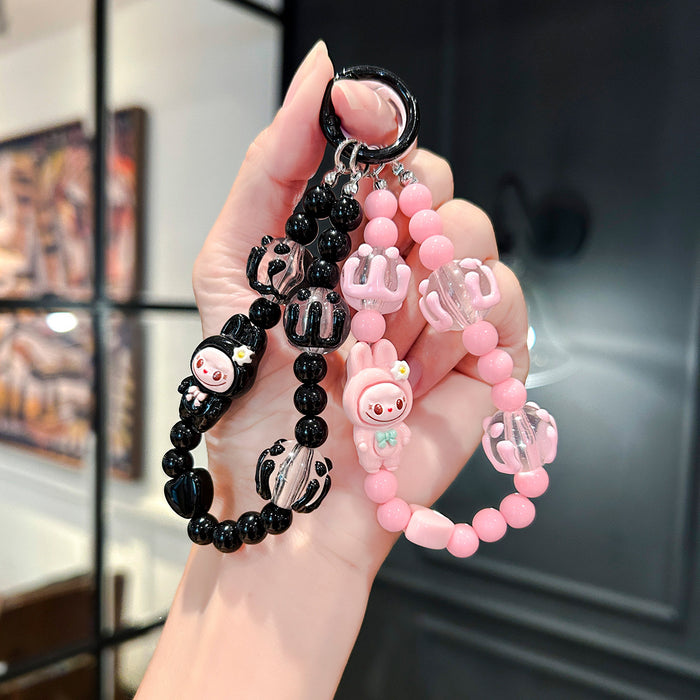 Wholesale Cartoon Cute  Graffiti Bead Bracelet Mobile Phone Lanyard  Wrist Pendant Beaded Chain Pendant