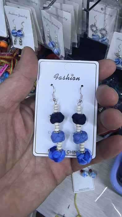 Wholesale Hand woven blue tie dye earrings