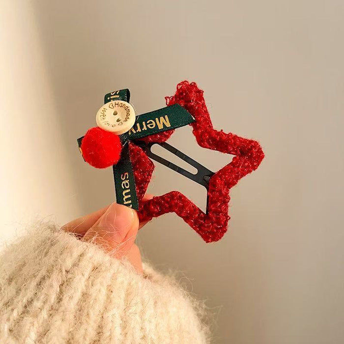 Wholesale Plush Christmas Star Hair Clip Cute Yarn Bangs Side Clip For Women Girls Party Gift Boutique Hair Accessory