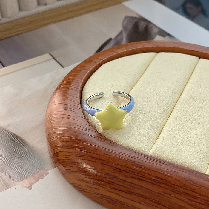 Wholesale Drip glazed star ring, niche design, index finger ring, fashionable and personalized ring