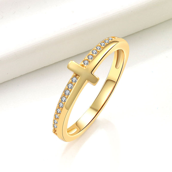 Wholesale White Gold Plated Copper Cross Ring Rhinestone Fashion Jewelry Accessory For Women Gift