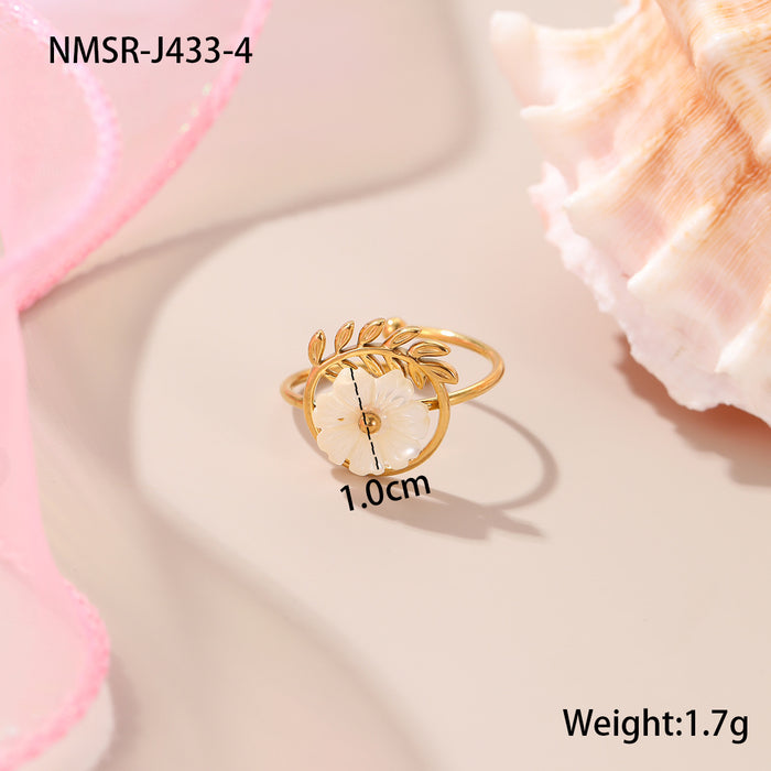 Wholesale Delicate floral pearl stainless steel open ring