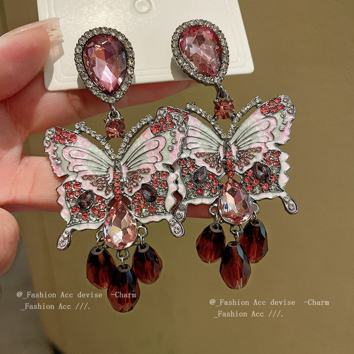 Wholesale Silver Needle Diamond Butterfly Crystal Earrings JDC-ES-HuiHe003