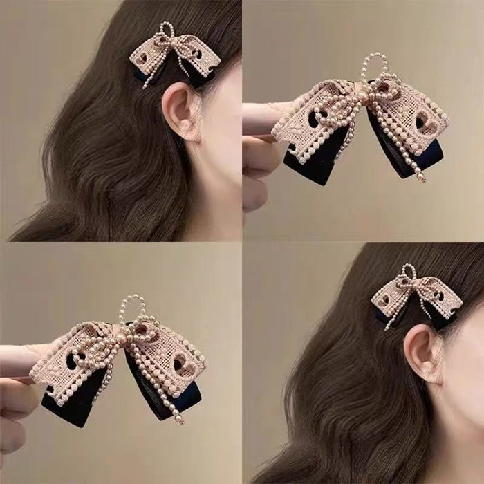 Wholesale Lace pearl knot hair clip, new side ponytail clip, travel hair clip