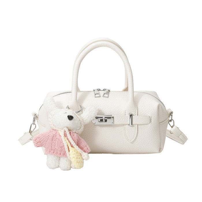 Wholesale Women' s Street Fashion White PU Boston BagEveryday Handbag with Zipper