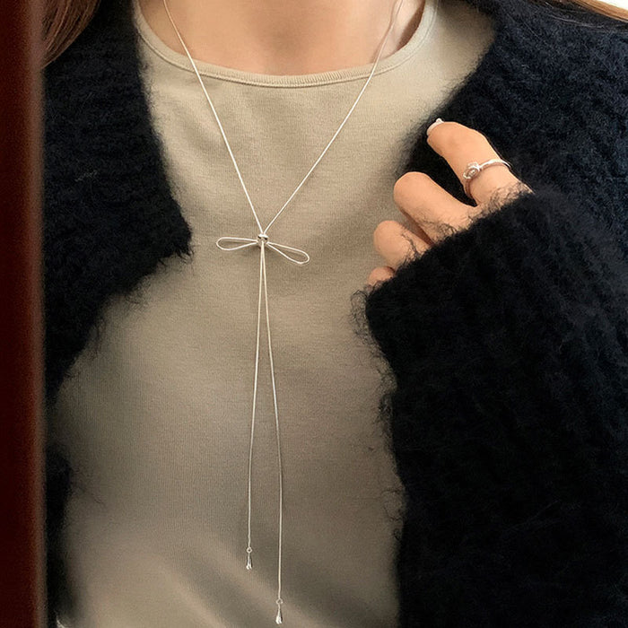 Wholesale  Bow Pull-out Long Necklace Women's Necklace Woolen Chain