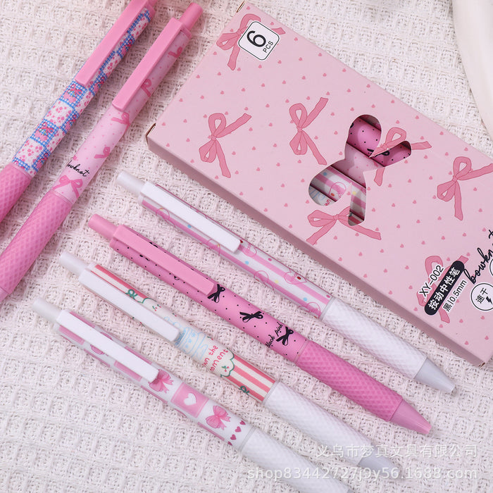 Wholesale 6pcs/ box Ballet Bow Brush Pen ST Quick-drying Gel Pen ' s Heart Pressing Black Pen Student Cartoon Printing Pen