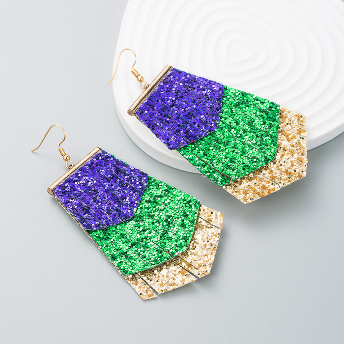 Wholesale Multilayer leather patchwork leaf-shaped leather earrings