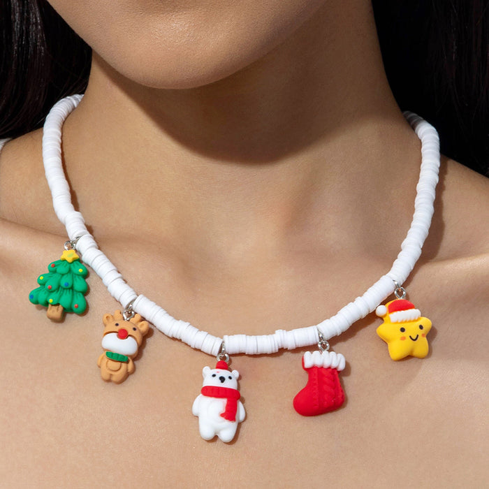 Wholesale Cloth Lace Pom-Pom Santa Pendant Necklace Fashion Jewelry Accessory MOQ≥2