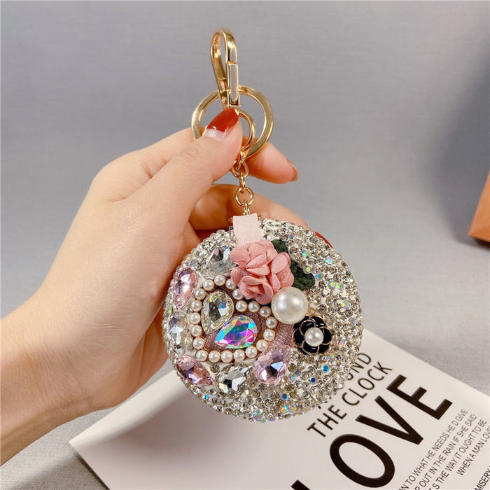 Wholesale Creative Diamond Camellia Cosmetic Mirror Keychain JDC-KC-LX060