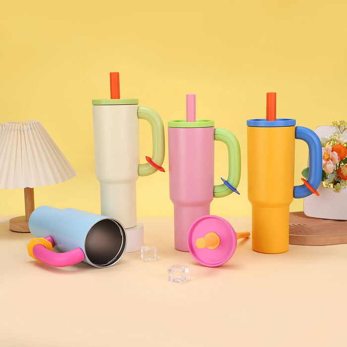 Wholesale 40oz Ice Bullies Cup with 304 Stainless Steel Handle Straws in Various Bright Colors
