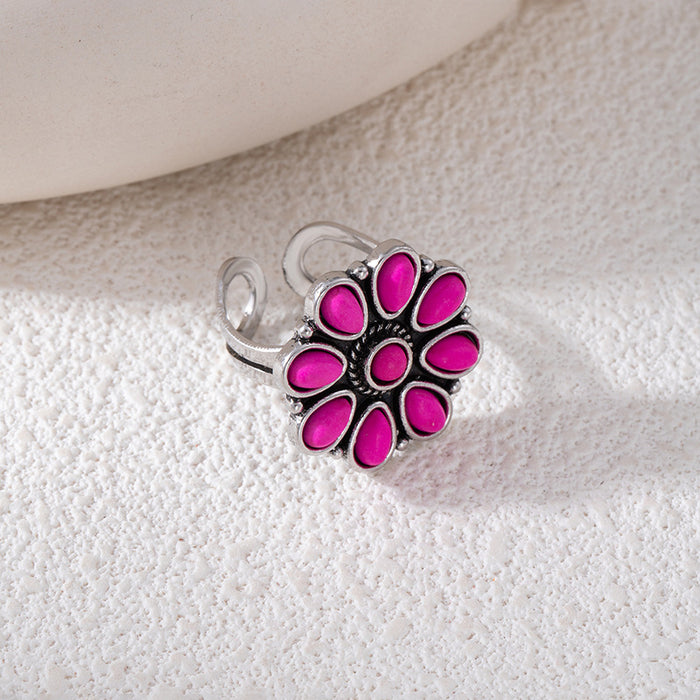 Wholesale Ethnic Style Flower Turquoise Adjustable Ring