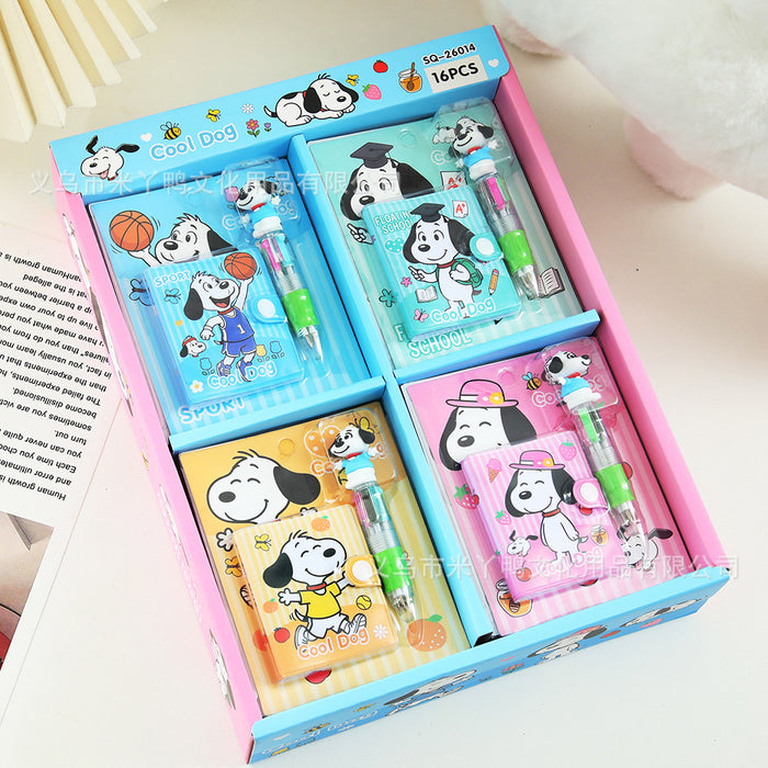 Wholesale Themed Cute PU Cover Snap Notebook With Four Color Pen Set Student Diary Journal