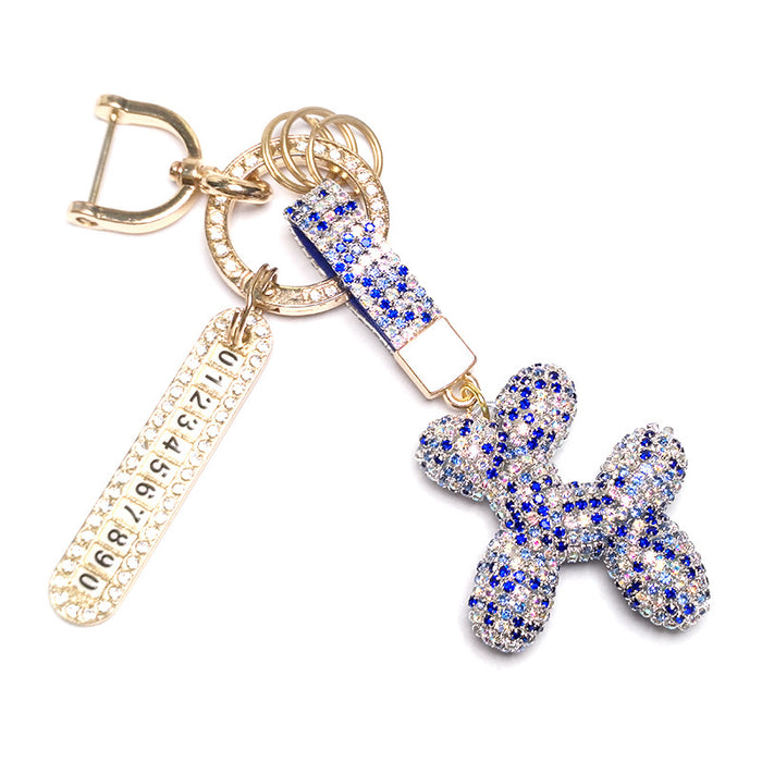 Wholesale Diamond-encrusted Leather Rope Cute Balloon Puppy Diamond-encrusted Car Keychain Pendant Doll Pendant Accessories