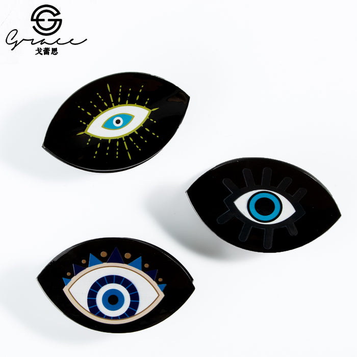 Wholesale Devil' s Eye Hairpin Black Acrylic Clip Nine Eyes Printed Hairpin Headwear Personalized Shark Clip