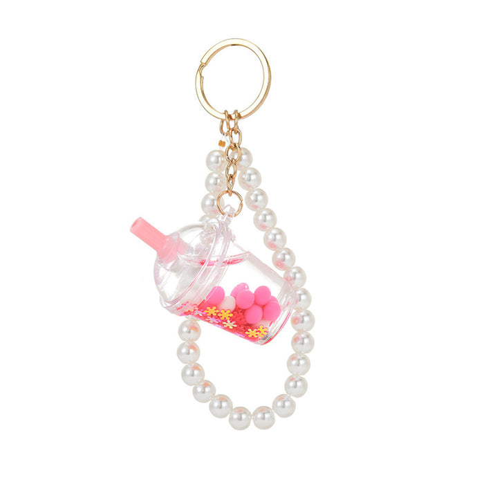 Wholesale Liquid Crystal Acrylic Oil Sugar Soy Milk Tea Cup Keychain