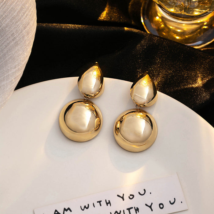 Wholesale Simple Metal Scenery Surface Water Drop Oval Earrings Exaggerated Distinctive Geometric Round Earrings