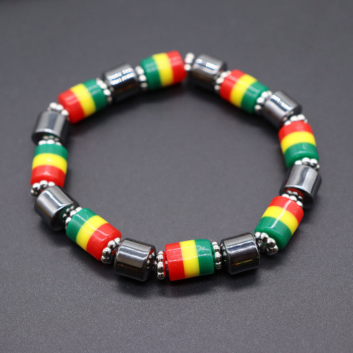 Wholesale Yellow Green Red Black Jamaica Stretch Bracelet Letter Resin Black Gallstone Wooden Beads Jamaica