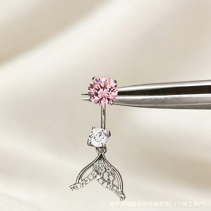 Wholesale Mermaid Tail Earrings Pink Zircon Sparkling Dangle Pendant Style Party Gift Fashion Jewelry Accessory