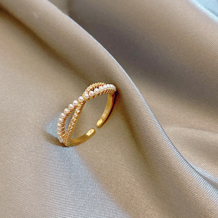 Wholesale Copper Minimalist Pearl Zircon Ring JDC-RS-HanK002