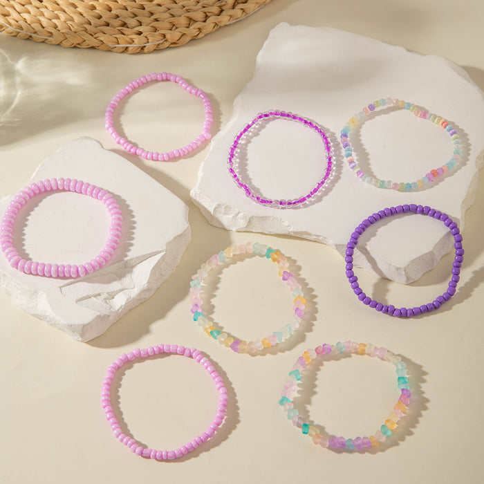 Wholesale Bohemian rice beaded multi-layer stacking elastic bracelet niche contrast color women' s bracelet set