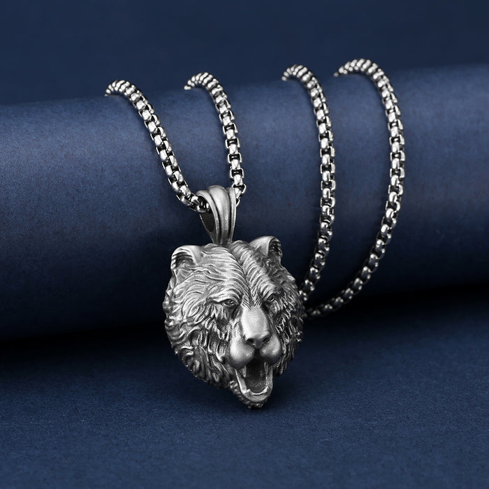 Wholesale Brown Bear Head Pendant Anti-Rust Titanium Steel Men's Necklace JDC-NE-TuoPu002