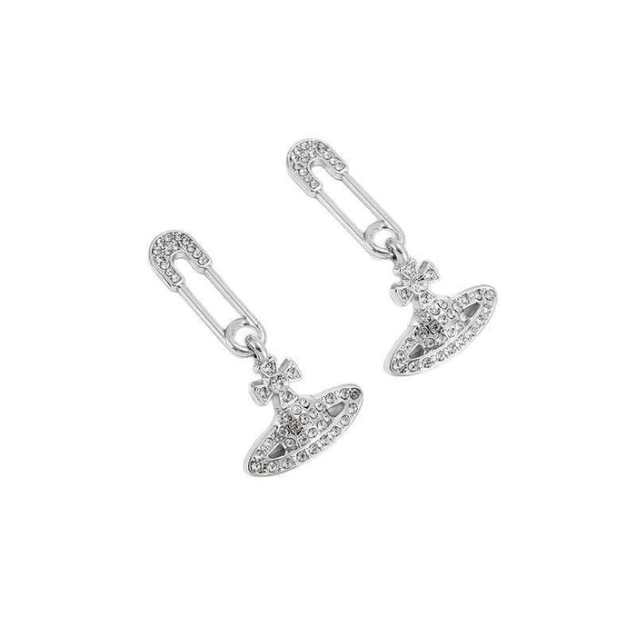 Wholesale Diamond-encrusted Saturn-shaped stud earrings