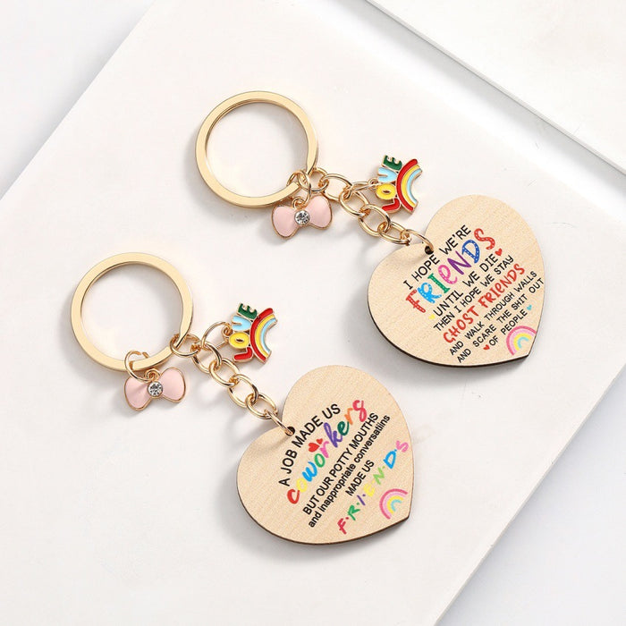 Wholesale Letter Good Friends Wooden Round Keychain JDC-KC-RongRui057