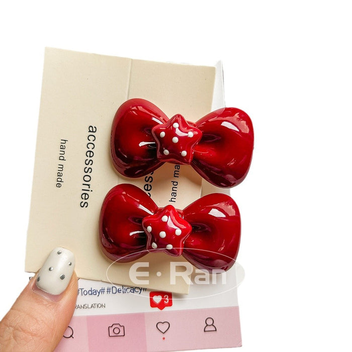 Wholesale  Red Bow Hairpin Headwear  Bangs Clip Side Clip Headwear