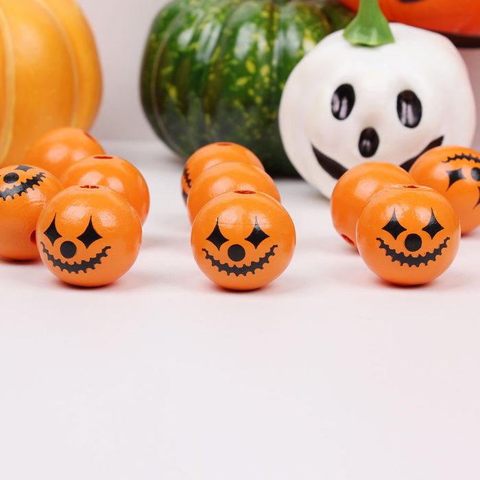 Wholesale 50PCS Halloween Colorful Witch Pumpkin Ghost Face Wooden Beads JDC-BDS-TianYue023