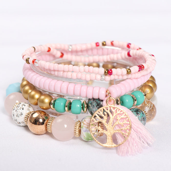 Wholesale Bohemian Tree of Life Tassel Multilayer Rice Bead Bracelet JDC-BT-NHong014