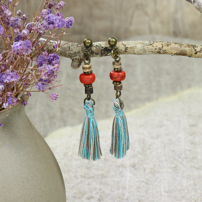 Wholesale Bohemian Hollow Tassel Earrings Geometric Design Fashion Accessory MOQ≥2