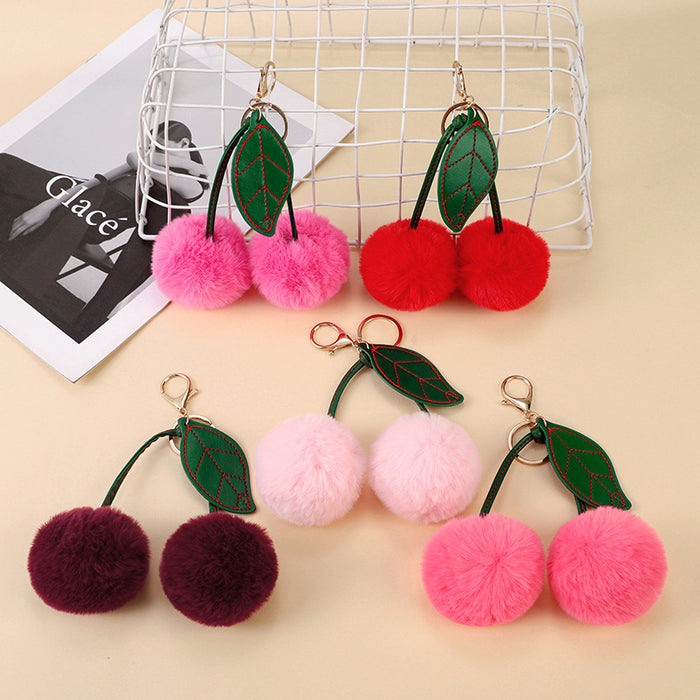 Wholesale Fashion Red Plush Cherry Keychain Pendant Pom-Pom Bag Charm Decorative Accessory