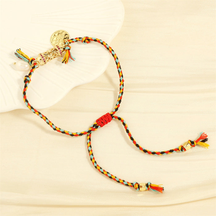 Wholesale Mixed Color Cotton Thread Braided Freshwater Pearl Pendant Bracelet JDC-BT-TianYi006