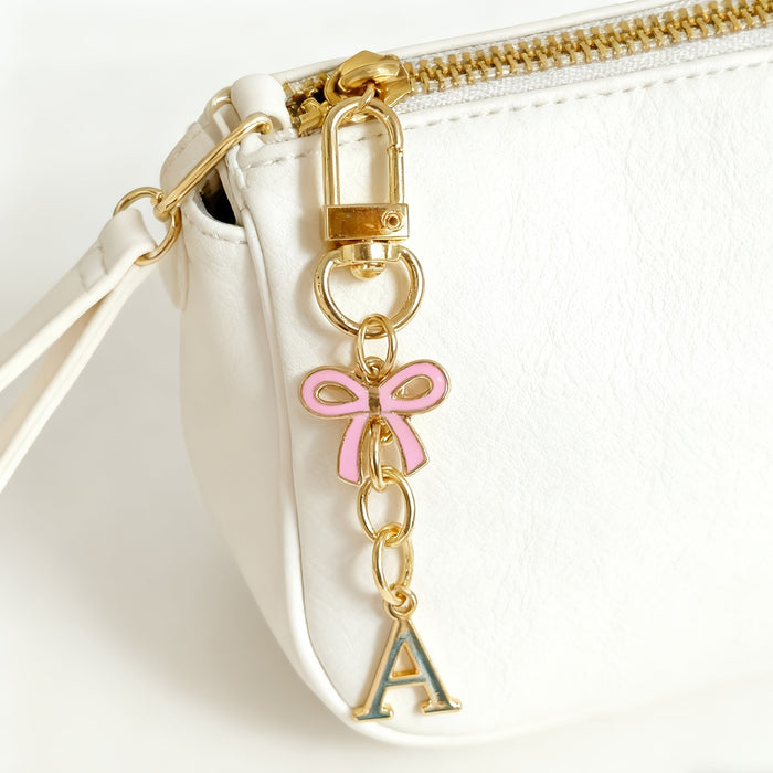 Wholesale Pink bow A-Z keychain alloy accessory