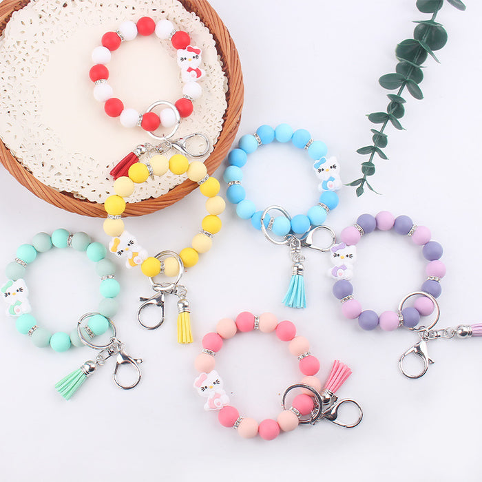 Wholesale Cartoon Silicone Beaded Wrist Keychain JDC-KC-GuangTian037