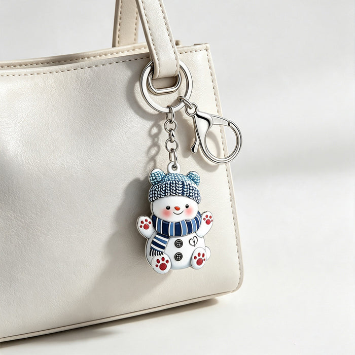 Wholesale Acrylic Cartoon Snowman Keychain With Blue f Christmas Holiday Bag Charm Car Key Accessory