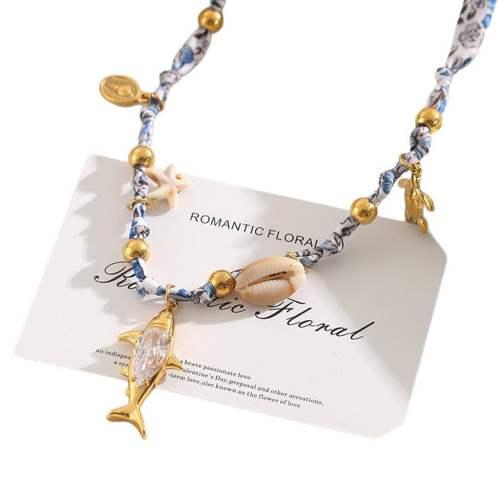Wholesale Braided Stainless Steel Flower and Ocean Necklace