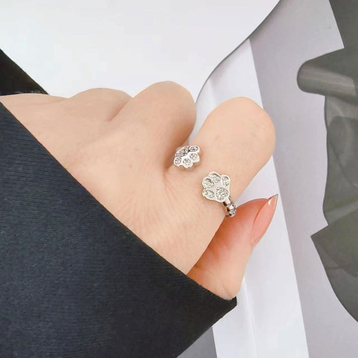 Wholesale Cat Paw Zircon Ring Adjustable Women S Fashion Jewelry Accessory Boutique Resale