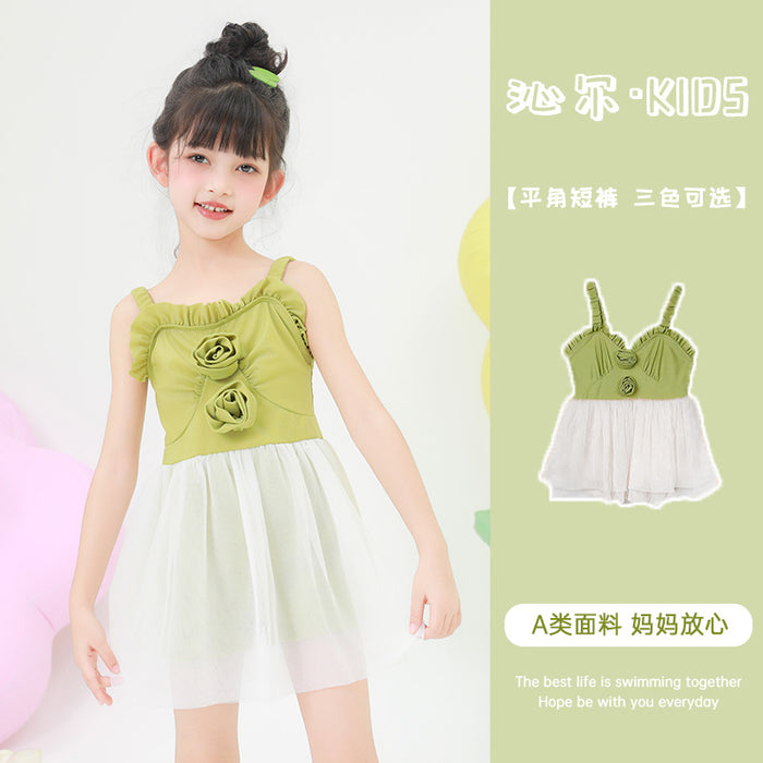 Wholesale Children's swimsuit polyester one-piece suspender swimsuit