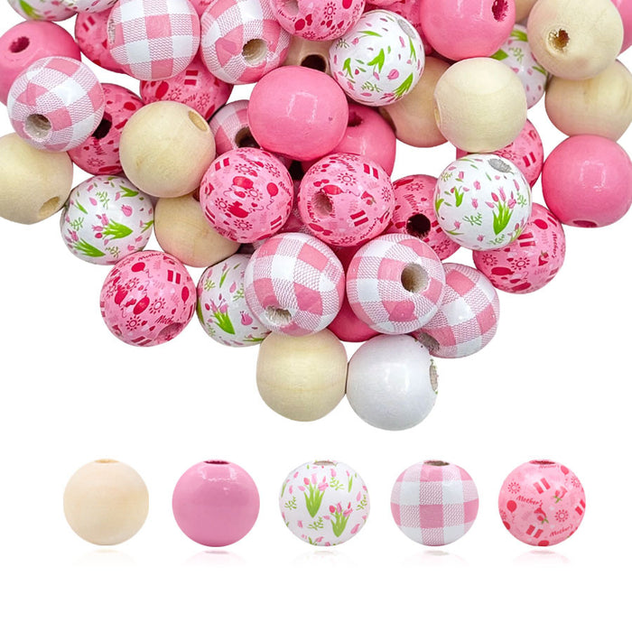 Wholesale 50PCS Mother's Day tulip hemp rope wooden beads JDC-BDS-TianYue014