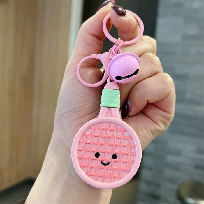 Wholesale Cute PVC cartoon colorful tennis racket keychains with bell