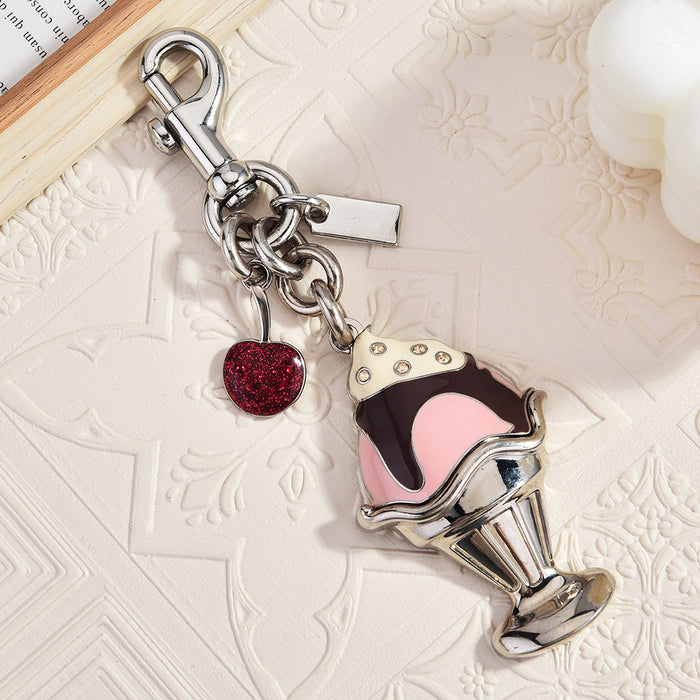 Wholesale 3D Ice Cream Keychain Bag Charm Titanium Steel Gold Tone Cute Dessert Pendant Chic Women S Purse Accessory Gift