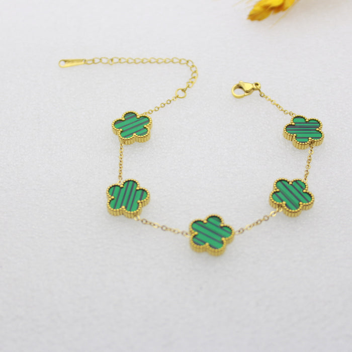 Wholesale Five-leaf Clover Flower Stainless Steel Bracelet JDC-BT-YiShi001